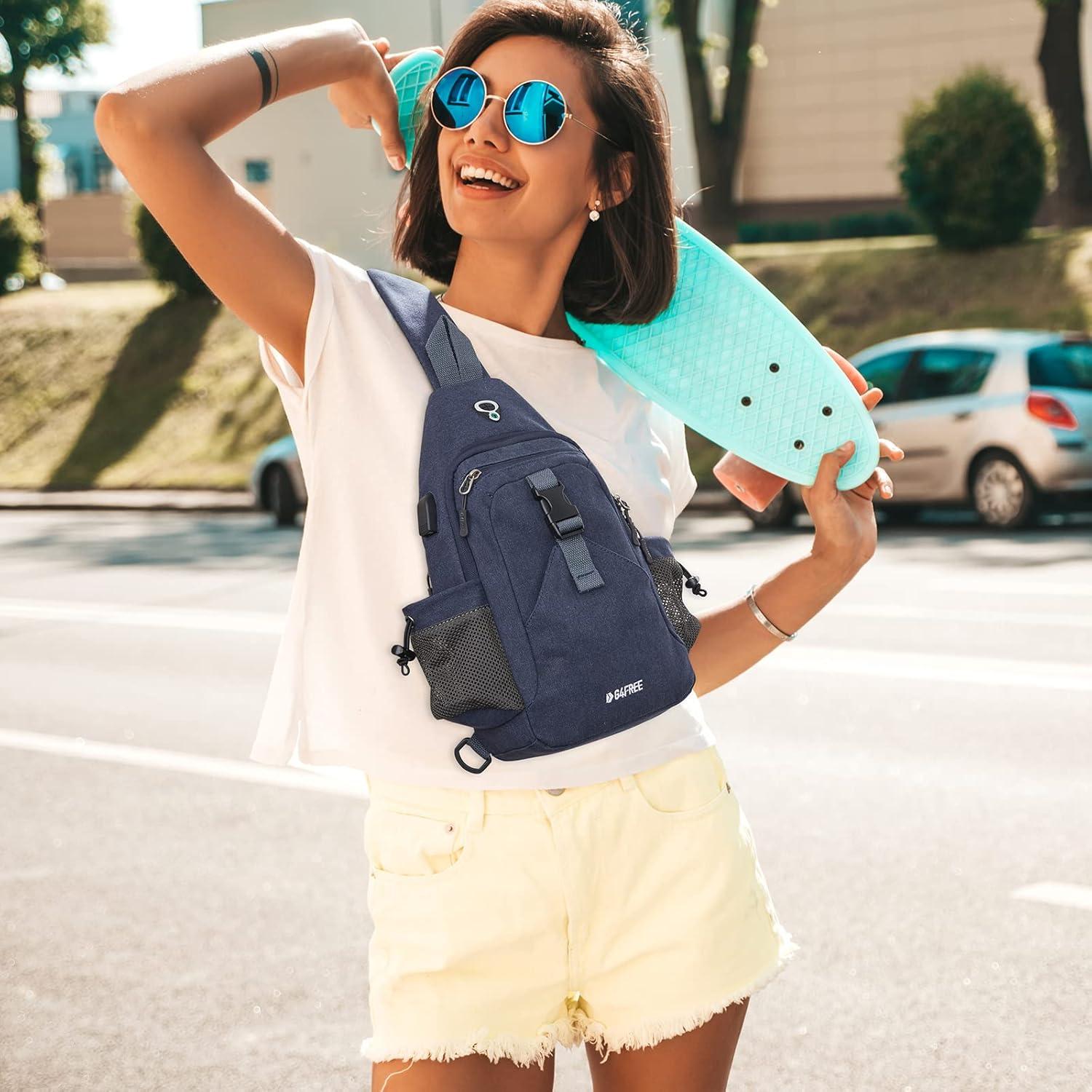 G4Free Canvas Brusttasche Herren Damen Blau Reise Wandern