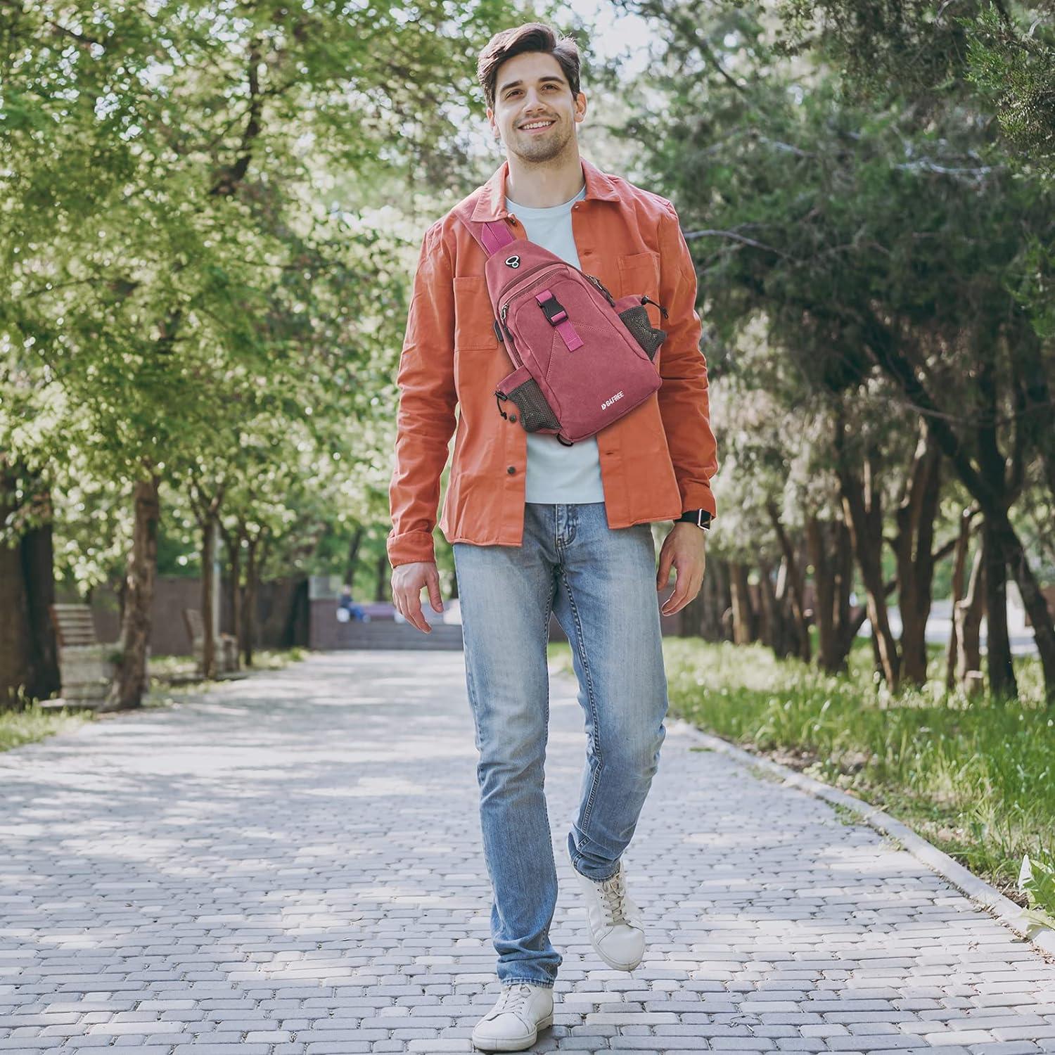 G4Free Canvas Brusttasche Sling Bag Herren Damen für Reise Wandern Laufen Klettern