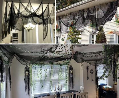 UDIKEFO Schwarz Halloween Gruselige Tuch 200x400 cm für Gothic Dekoration