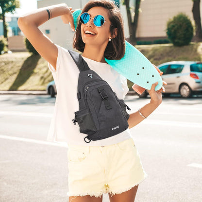 Canvas Brusttasche Sling Bag Herren Damen Reise Wandern Klettern