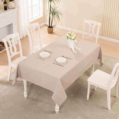 Beige Tischdecke 229x396 cm | Wasserabweisend & Leinenoptik