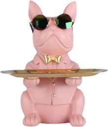 Bulldoggen-Statue Harz-Hunde-Dekoration Aufbewahrungstablett Pink