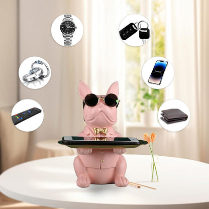 Bulldoggen-Statue Harz-Hunde-Dekoration Aufbewahrungstablett Pink