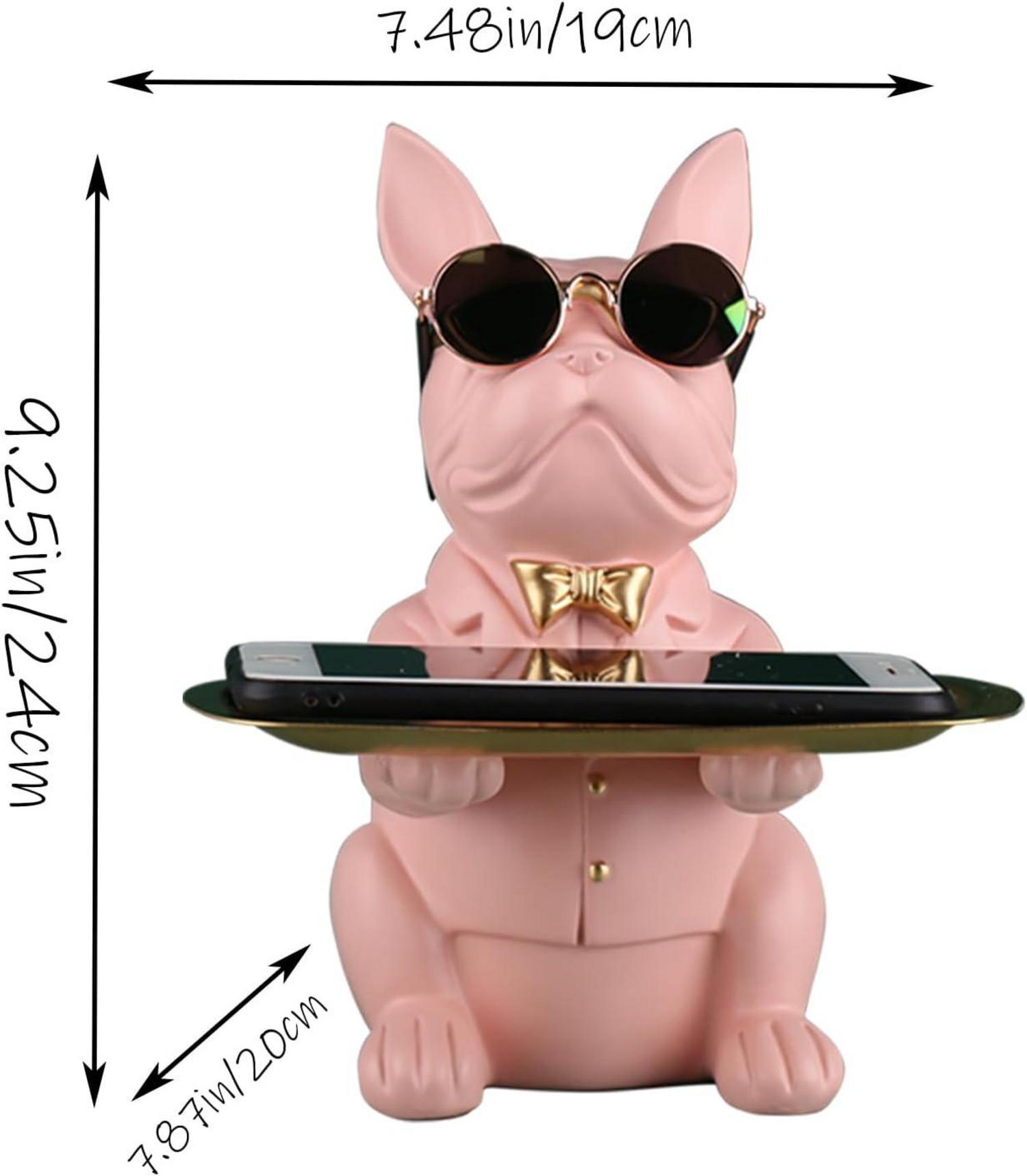 Multifunktionale Bulldoggen-Statue mit Ablageschale Pink