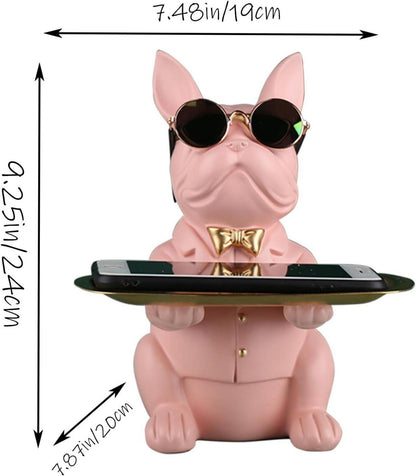 Multifunktionale Bulldoggen-Statue mit Ablageschale Pink