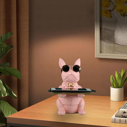 XYQXYQ Bulldoggen-Statue Harz-Hunde-Dekoration Aufbewahrungstablett Pink