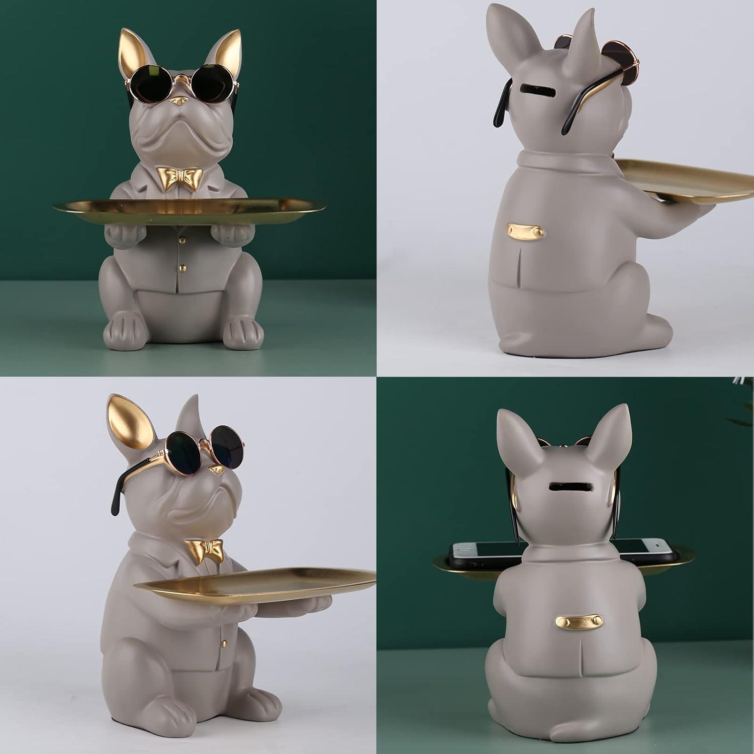 Multifunktionale Bulldoggen-Statue Harz Aufbewahrungstablett niedliche Hunde-Dekoration