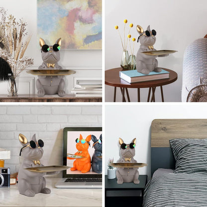 Bulldoggen-Statue Harz Aufbewahrung Tray 19x20x23,5cm Hund Butler