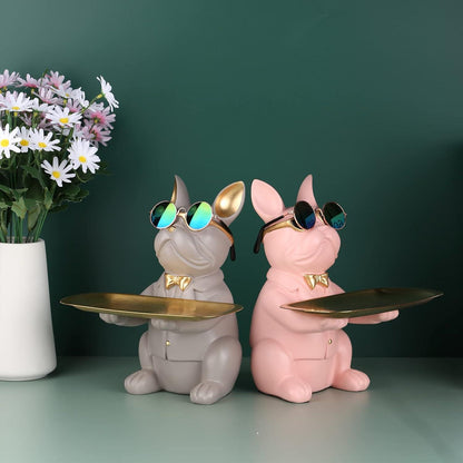 Bulldoggen-Statue Harz Aufbewahrung Tray 19x20x23,5cm Hund Butler