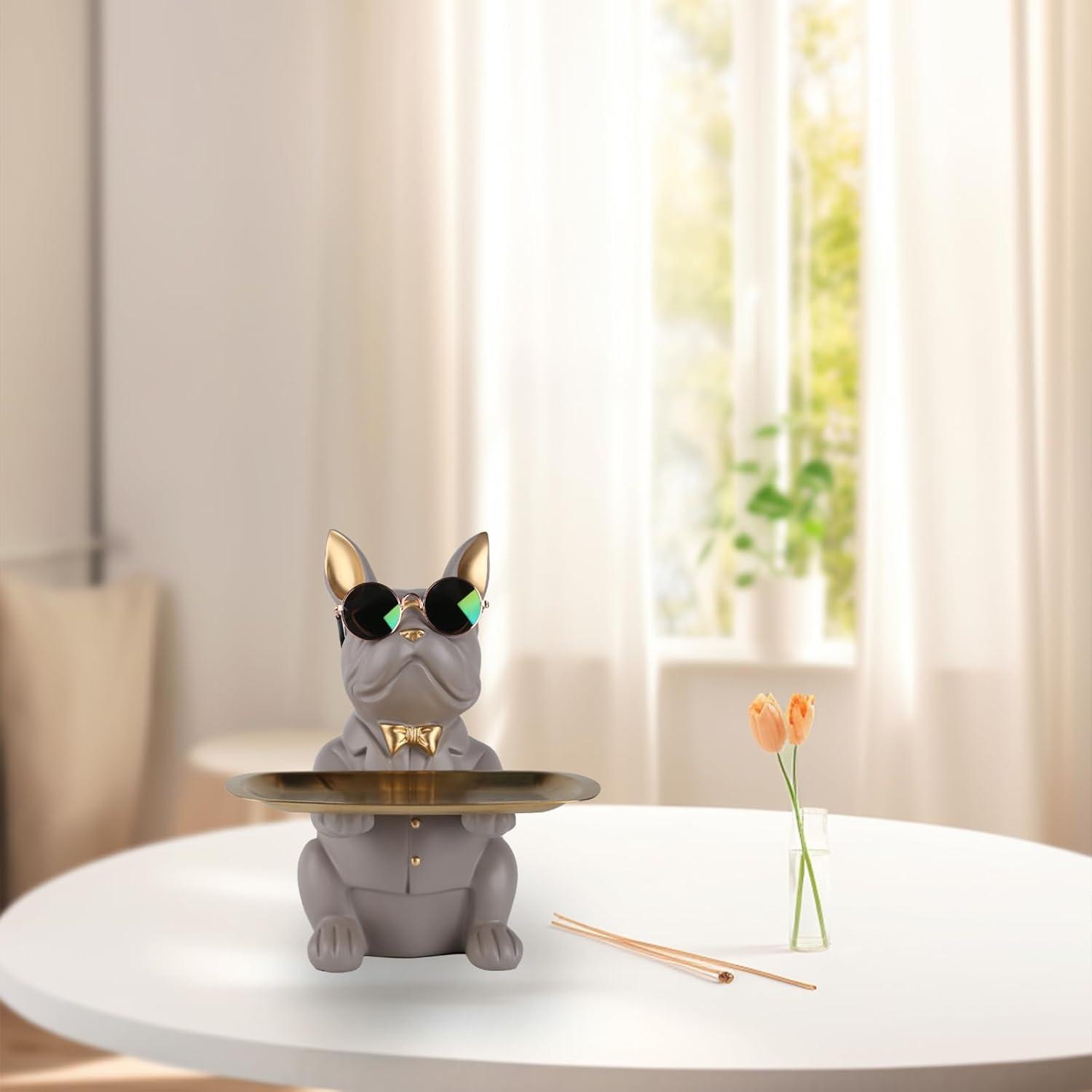 Multifunktionale Bulldoggen-Statue Harz Aufbewahrungstablett niedliche Hunde-Dekoration