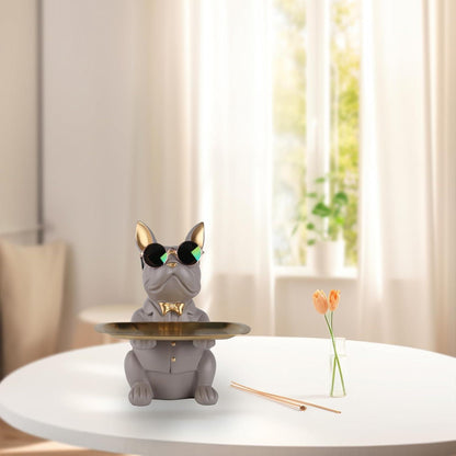 Multifunktionale Bulldoggen-Statue Harz Aufbewahrungstablett niedliche Hunde-Dekoration