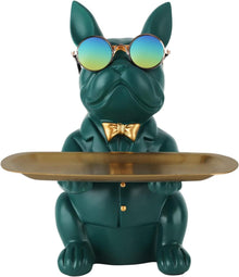 Multifunktionale Bulldoggen-Statue Harz Hunde-Aufbewahrungstray Grün