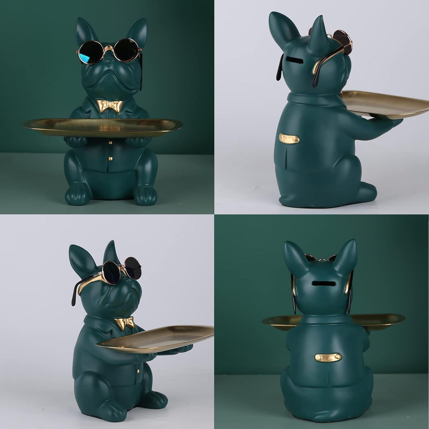 XYQXYQ Bulldoggen-Statue Harz-Hunde-Dekoration Aufbewahrungstablett 19x20x23,5 cm