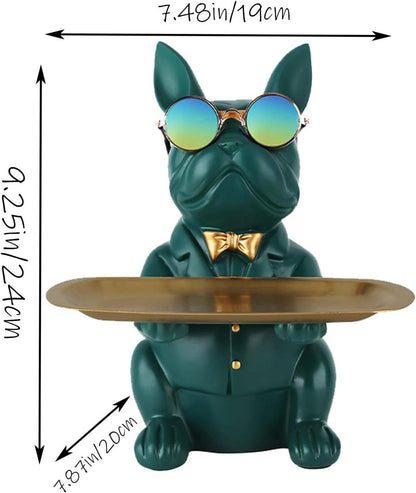 XYQXYQ Multifunktionale Bulldoggen-Statue Harz Hund Butler Deko Grün