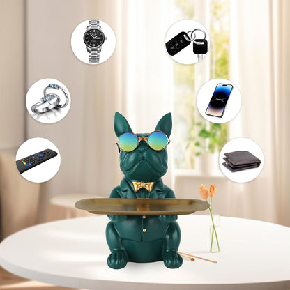 Multifunktionale Bulldoggen-Statue Aufbewahrungstablett Harz Hund