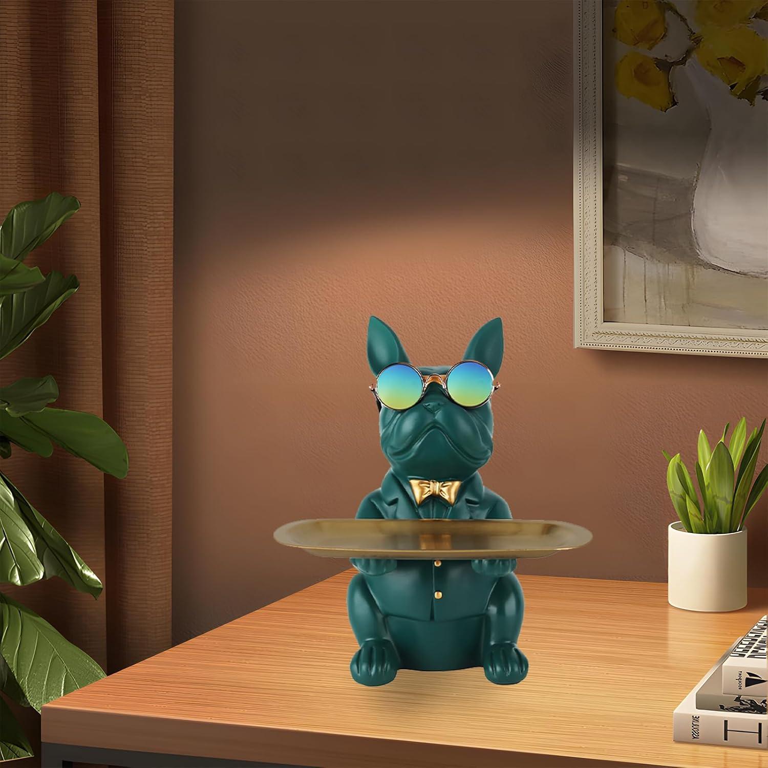 XYQXYQ Multifunktionale Bulldoggen-Statue Harz Hund Butler Deko Grün