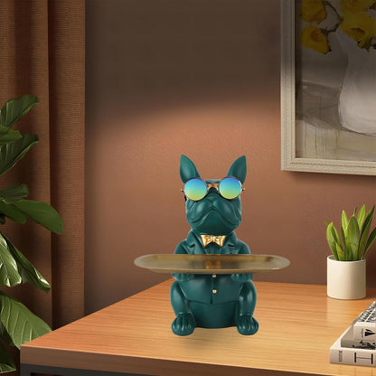 XYQXYQ Multifunktionale Bulldoggen-Statue Harz Hund Butler Deko Grün