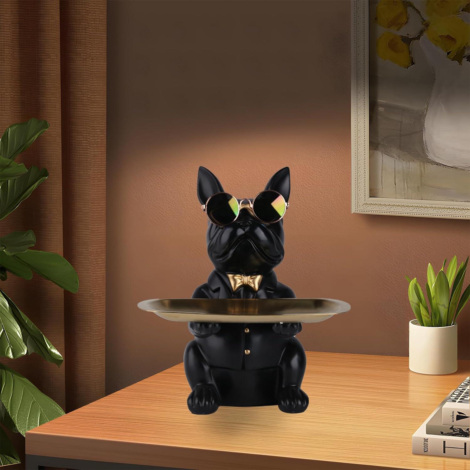 Bulldoggen-Statue Harz Aufbewahrungstablett Hunde Deko 19cm