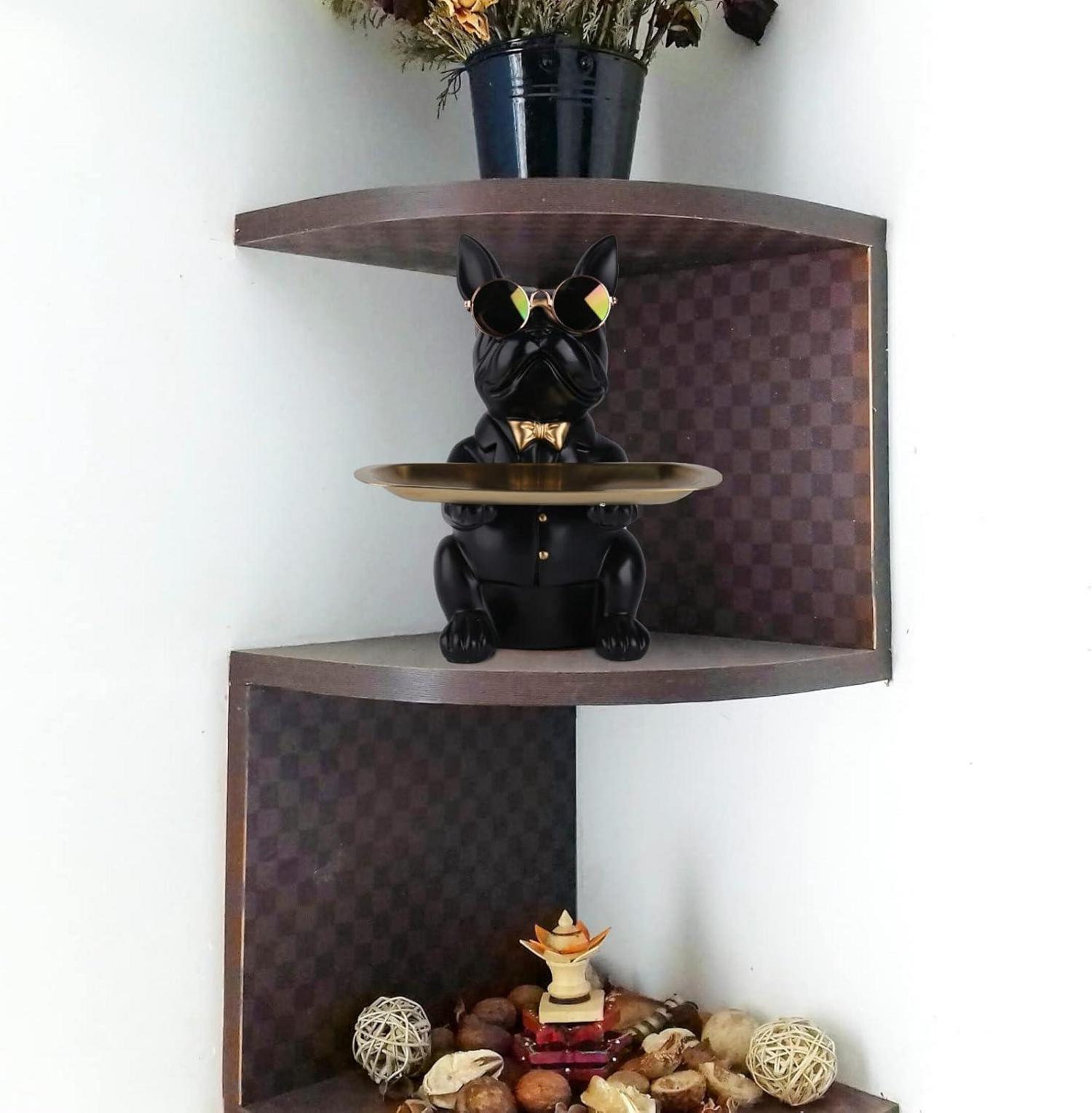 Bulldoggen-Statue Harz Aufbewahrungstablett Hunde Deko 19cm