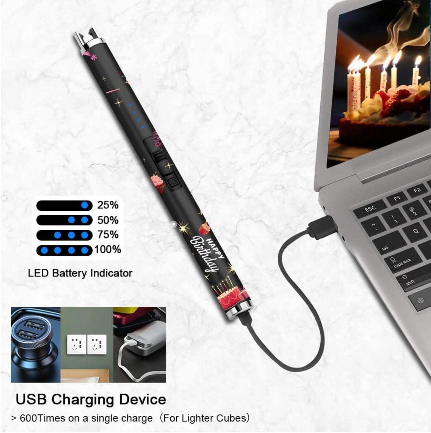 SUPRUS Kerze Feuerzeug USB mit LED-Batterieanzeige tragbar Schwarz