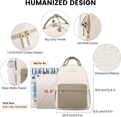 LOVEVOOK Kleiner Rucksack Damen Wasserdicht Mini Backpack Stilvoll 2 in 1 Handtasche Tagesrucksack Khaki 11 Zoll