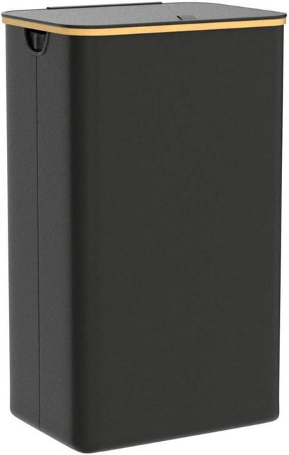 Wäschekorb 110L mit Deckel und Bambusgriffen Schwarz