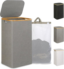 Wäschekorb mit Deckel 110L XL Herausnehmbarer Innentasche Grau