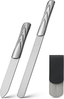 Nagelfeile Edelstahl Doppelseitig Anti-Rutsch Griff Ledertasche