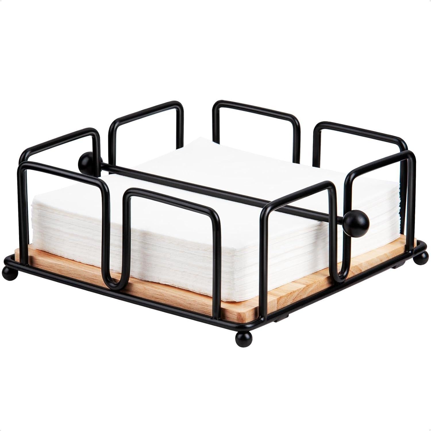 Serviettenhalter Schwarz mit Holzsockel, Moderner