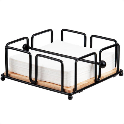 Serviettenhalter Schwarz mit Holzsockel, Moderner