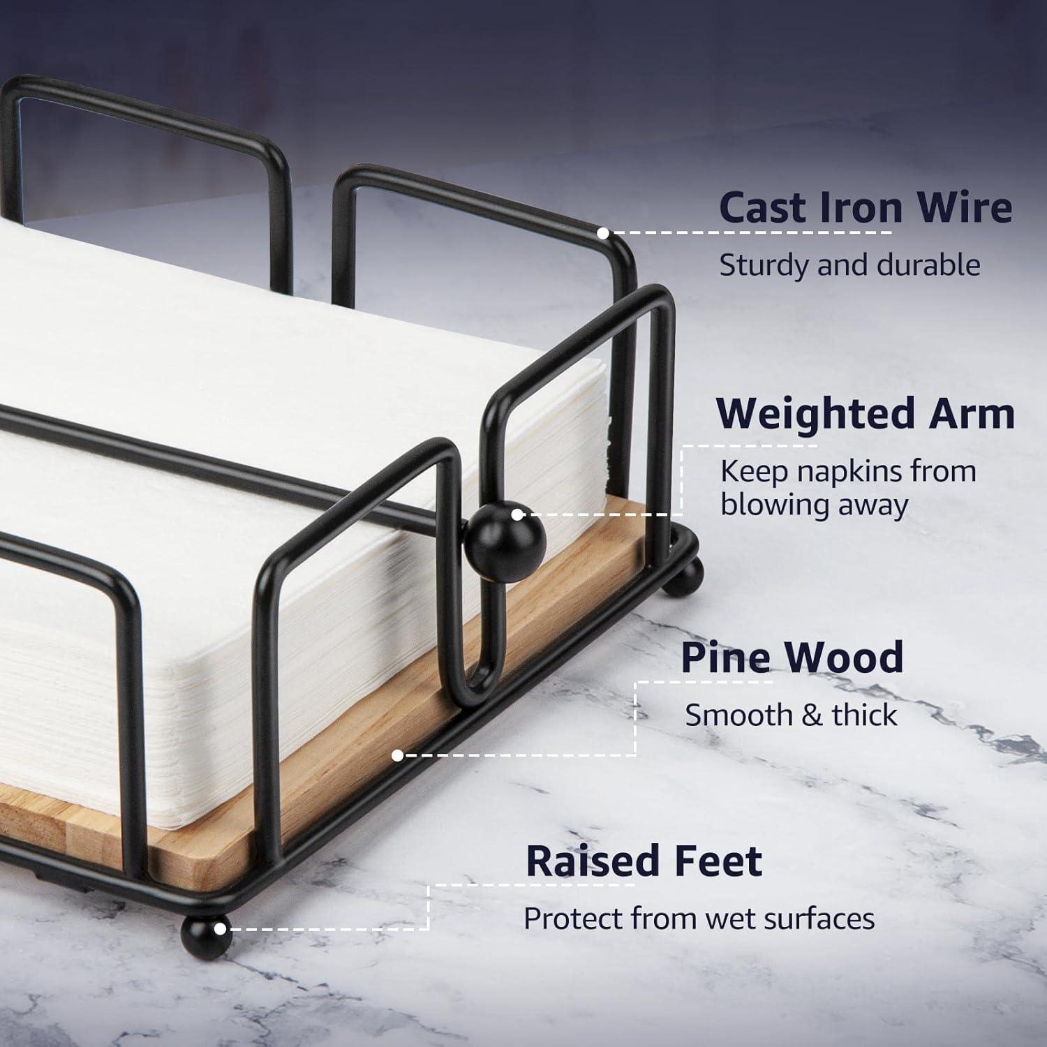 Serviettenhalter Schwarz mit Holzsockel, Moderner