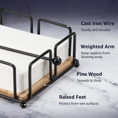 Serviettenhalter Schwarz mit Holzsockel, Moderner