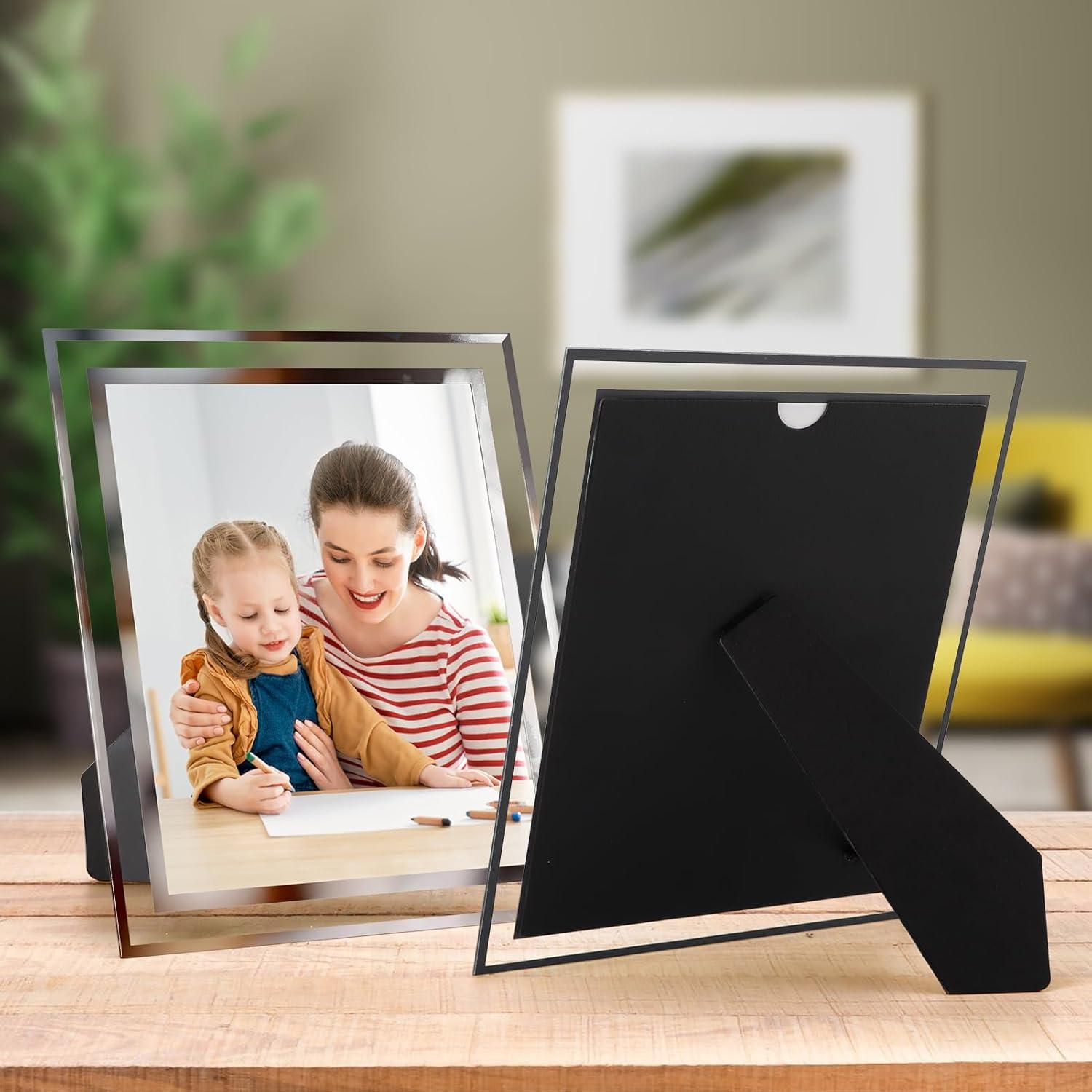 Giftgarden 4er Set Glas Bilderrahmen 20x25 cm Silber Hochwertig Eleganter Fotohalter