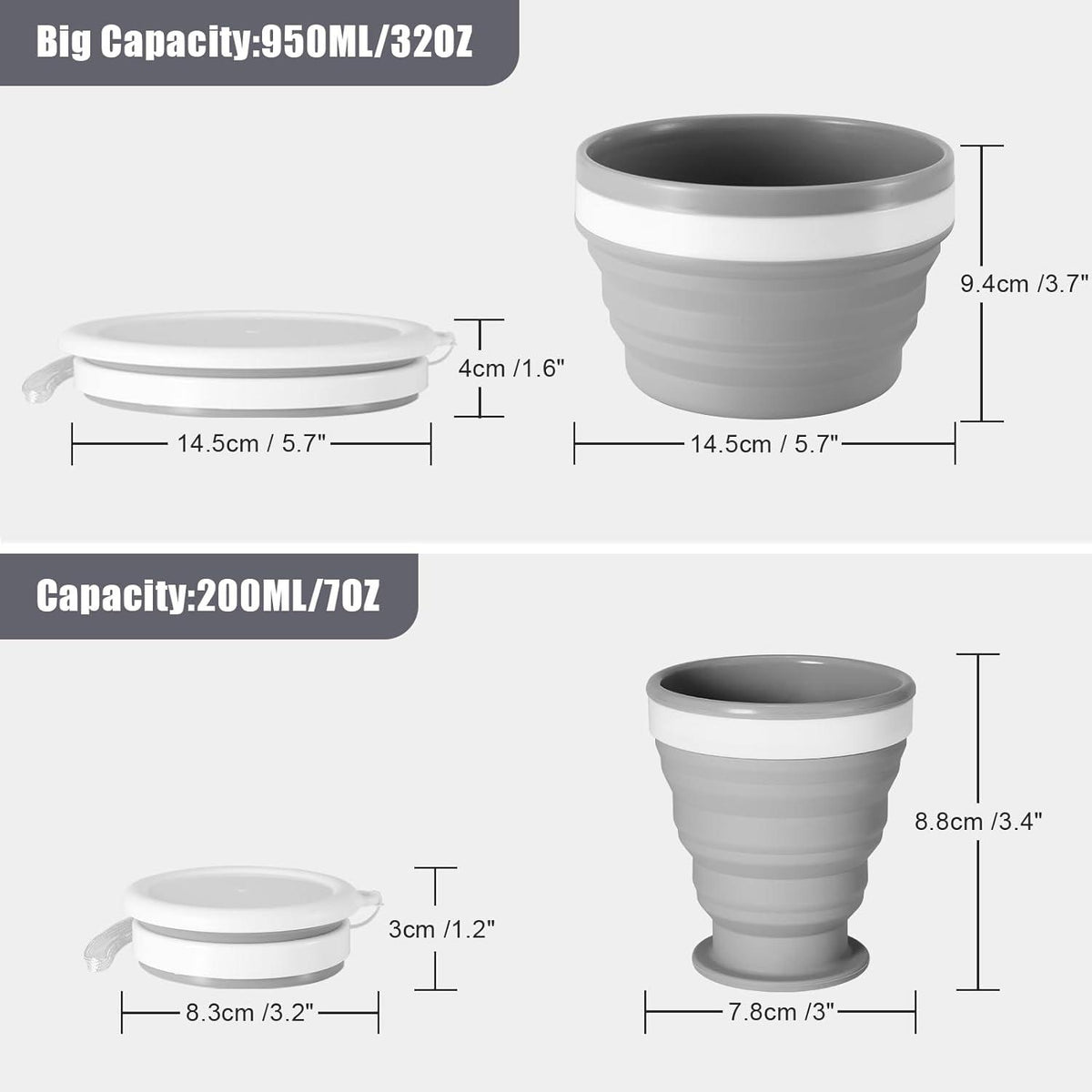 Odoland Camping Geschirr Set mit Silikonschüssel, Becher & Edelstahllöffel