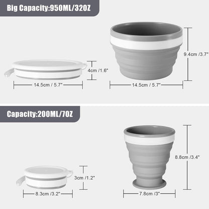 Odoland Camping Geschirr Set mit Silikonschüssel, Becher & Edelstahllöffel