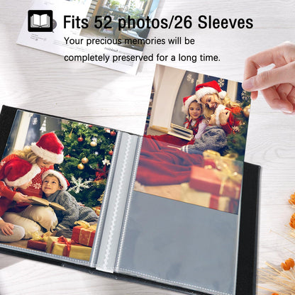 Kleines Fotoalbum 15x10 cm 2er Pack Schwarz Ledereinband 50 Fotos Querformat