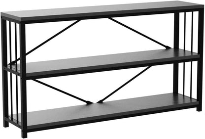 Schwarzer Holz Konsolentisch 3 Ebenen Bücherregal 140x34x75cm