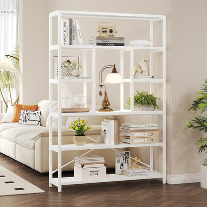 Bücherregal 6 Ebenen Holz Metall Standregal Weiß 120x180cm