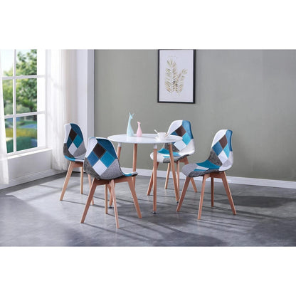 Patchwork Esszimmerstuhl Set (Blau) – 8 Stühle mit Holzbeinen
