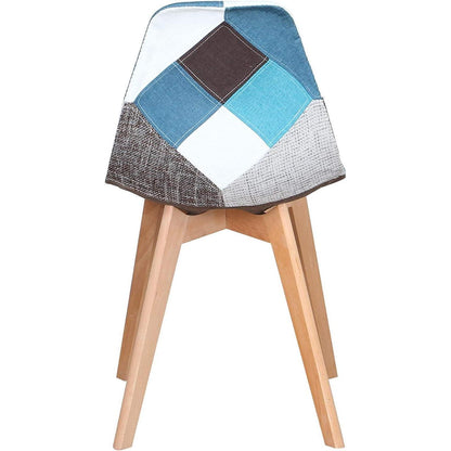 Patchwork Esszimmerstuhl Set (Blau) – 8 Stühle mit Holzbeinen