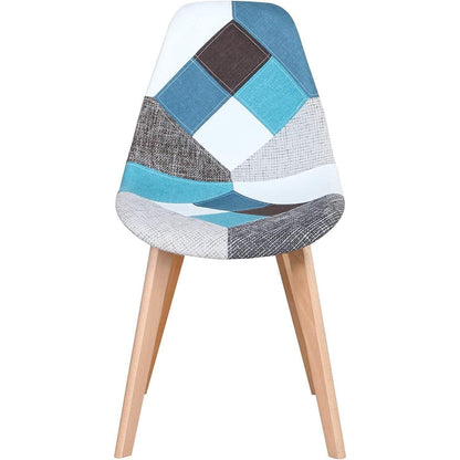 Patchwork Esszimmerstuhl Set (Blau) – 4 Stühle mit Holzbeinen