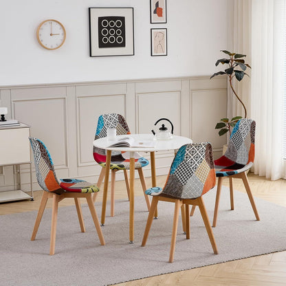 Patchwork Esszimmerstuhl Set (8 Stühle) – Bequemer Stoffstuhl mit Holzbeinen