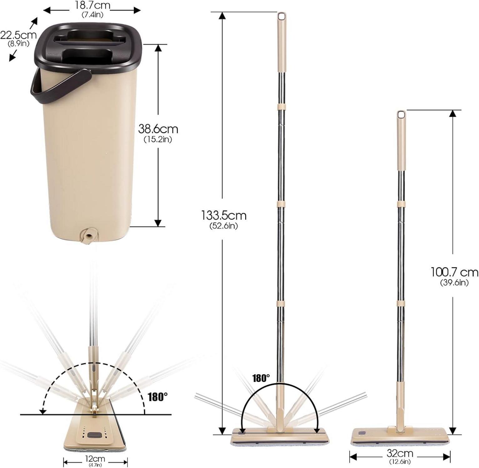 MASTERTOP Wischmopp Set Eimer 138cm Flachmopp Edelstahlgriff