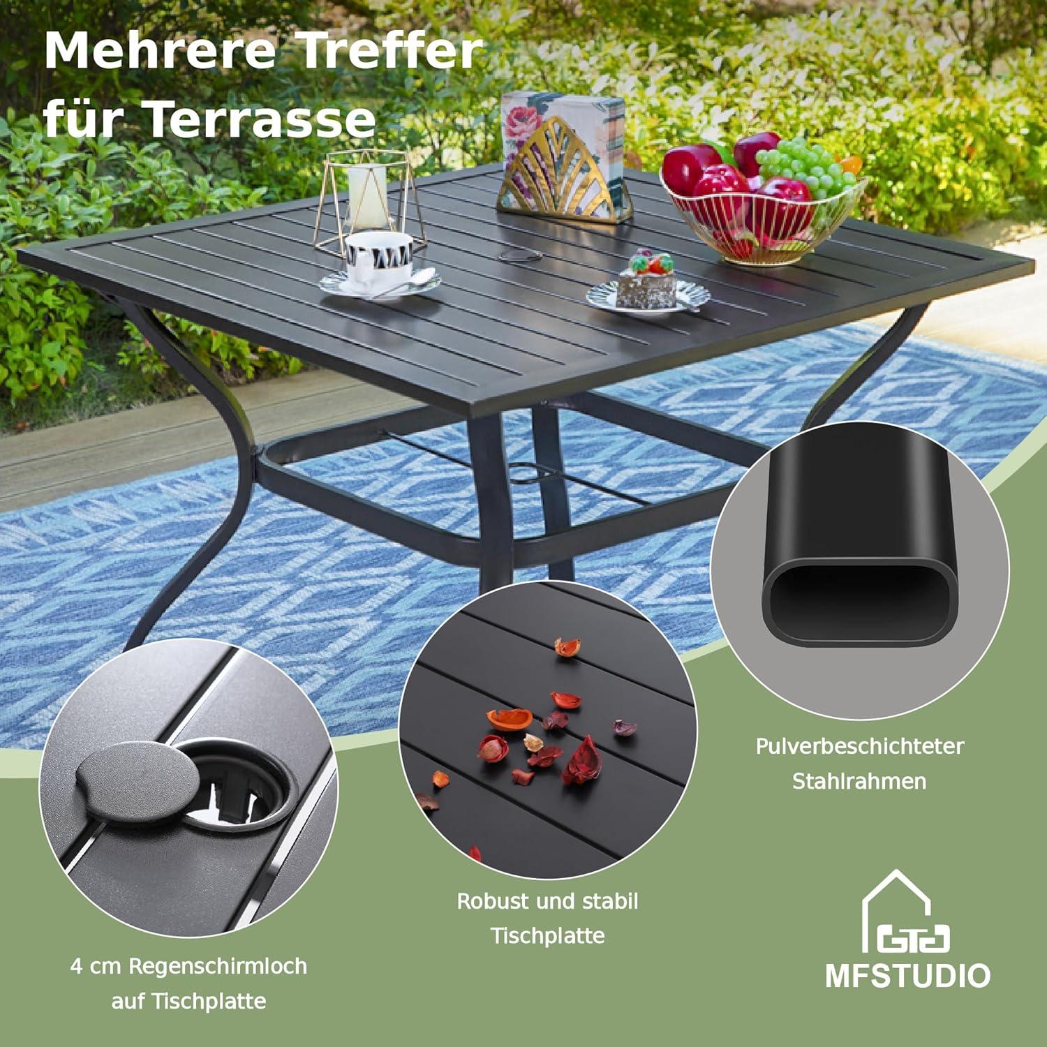 5-tlg. MFSTUDIO Rattan Gartenmöbel Set Metall Gartentisch Stühle Wetterfest