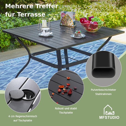 5-tlg. MFSTUDIO Rattan Gartenmöbel Set Metall Gartentisch Stühle Wetterfest