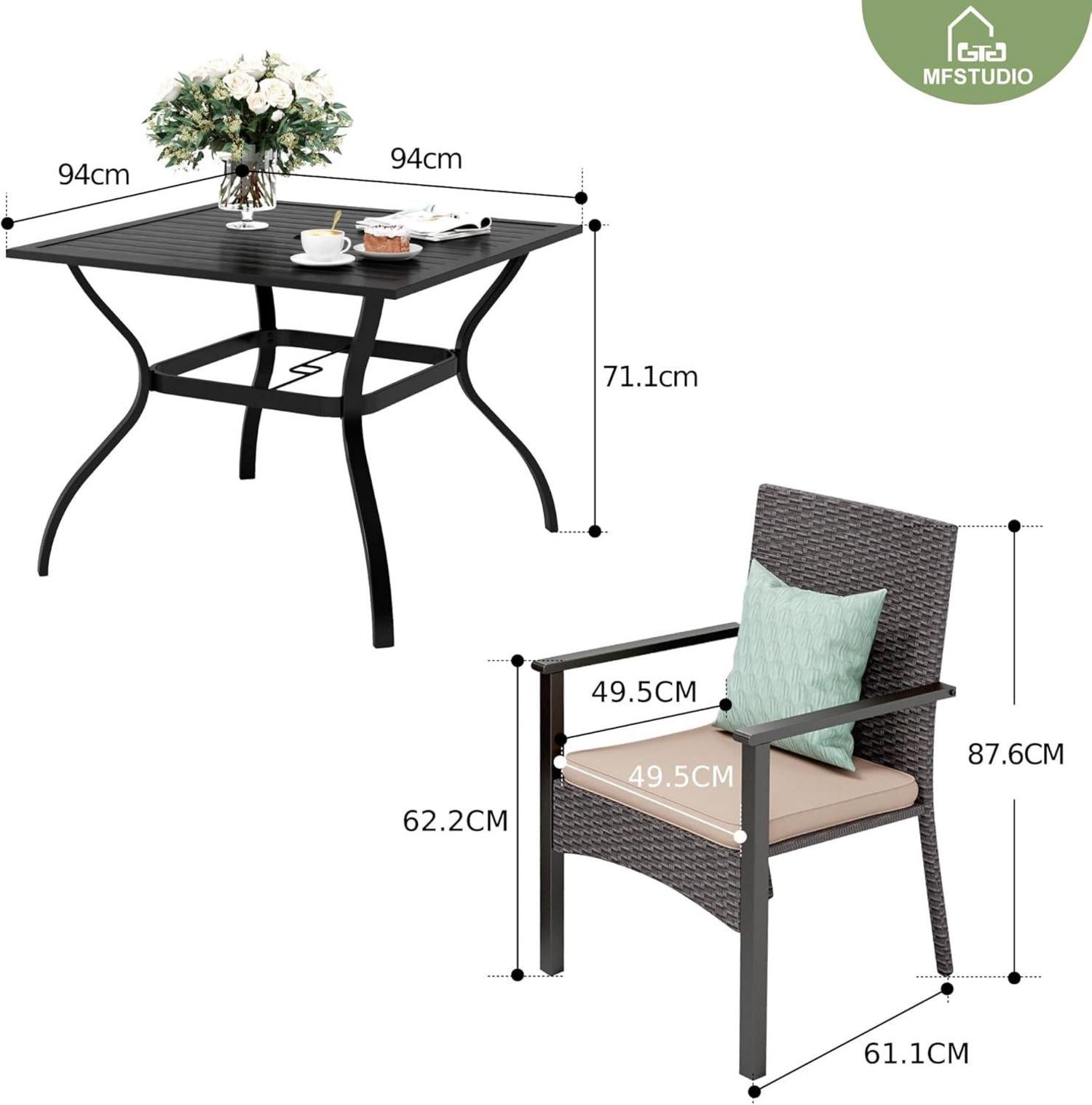 Rattan Gartenmöbel Set 5-teilig Wetterfest, Terassenmöbel Polyrattan