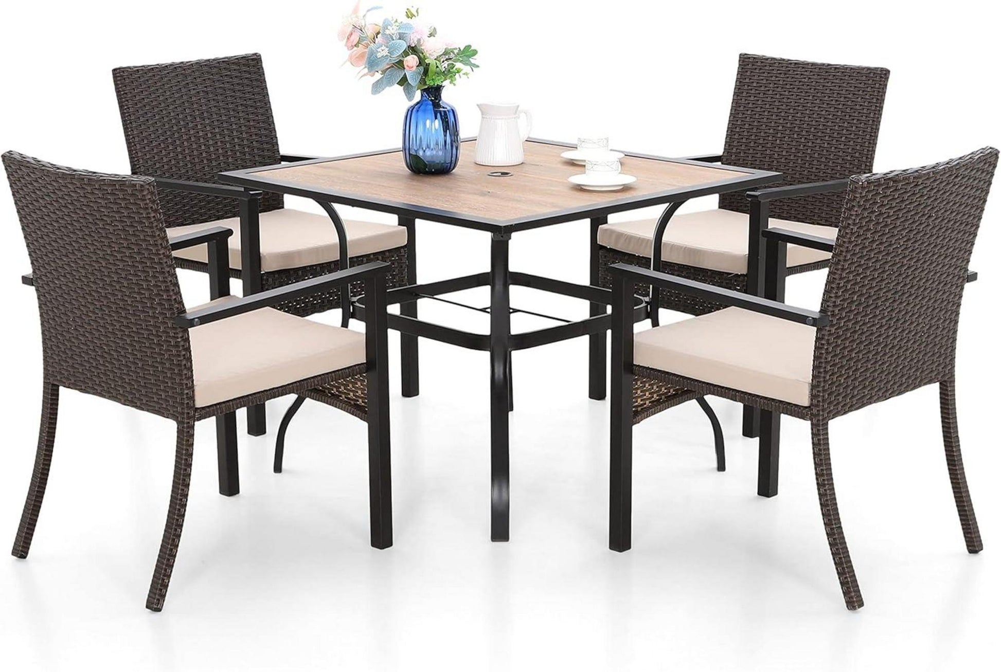 MFSTUDIO Rattan Gartenmöbel Set 5-teilig für Terrasse