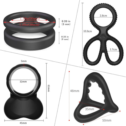 Hochwertiger Silikon Penisring 4er Set für langanhaltende Erektion