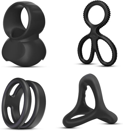 2023 Penisring Set Silikon Cockringe Dehnbar Hodenringe 4er - Langanhaltende Erektion & Ejakulationsverzögerung