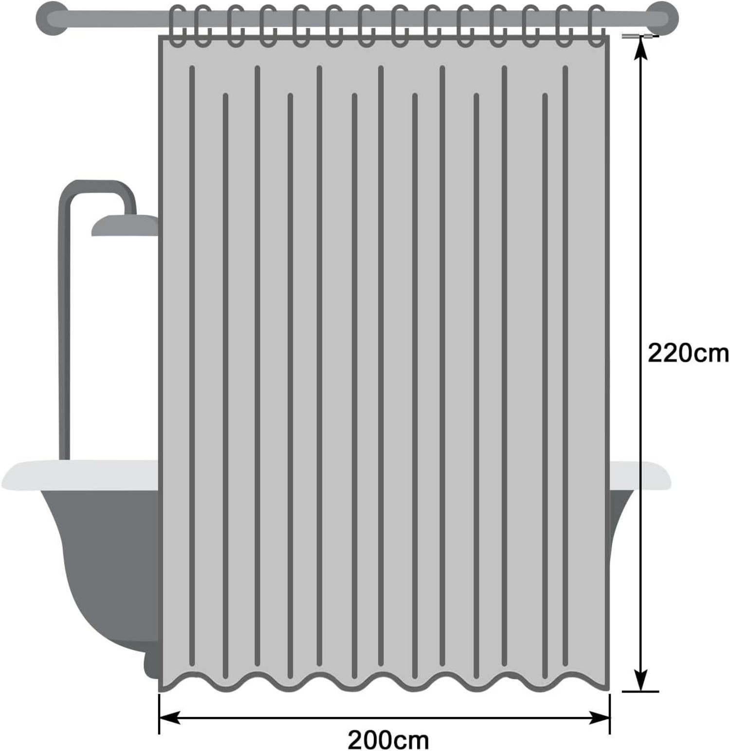 Weißer Duschvorhang 200x220 Lang Anti-Schimmel Waschbar Stoff mit Metallösen